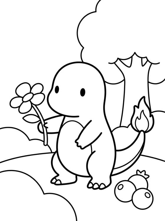 Charmander Brincando na Floresta para colorir Desenho de Charmander Brincando na Floresta para colorir e imprimir grátis