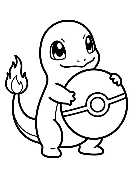 Charmander com Pokébola para colorir Desenho de Charmander com Pokébola para colorir e imprimir grátis