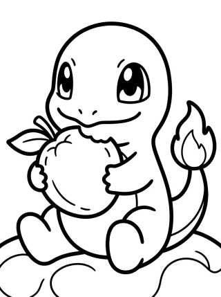 Charmander Comendo Frutinha para colorir Desenho de Charmander Comendo Frutinha para colorir e imprimir grátis