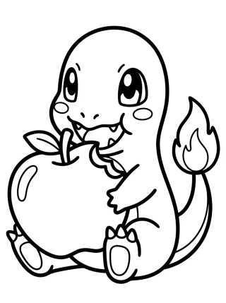 Charmander Comendo Maçã para colorir Desenho de Charmander Comendo Maçã para colorir e imprimir grátis
