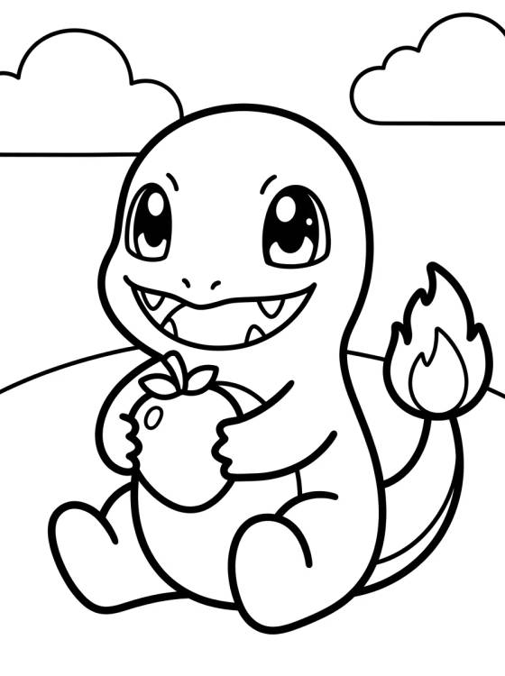 Charmander Comendo uma Frutinha para colorir Desenho de Charmander Comendo uma Frutinha para colorir e imprimir grátis