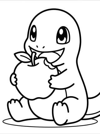 Desenho de Charmander Comendo uma Maçã para colorir e imprimir grátis