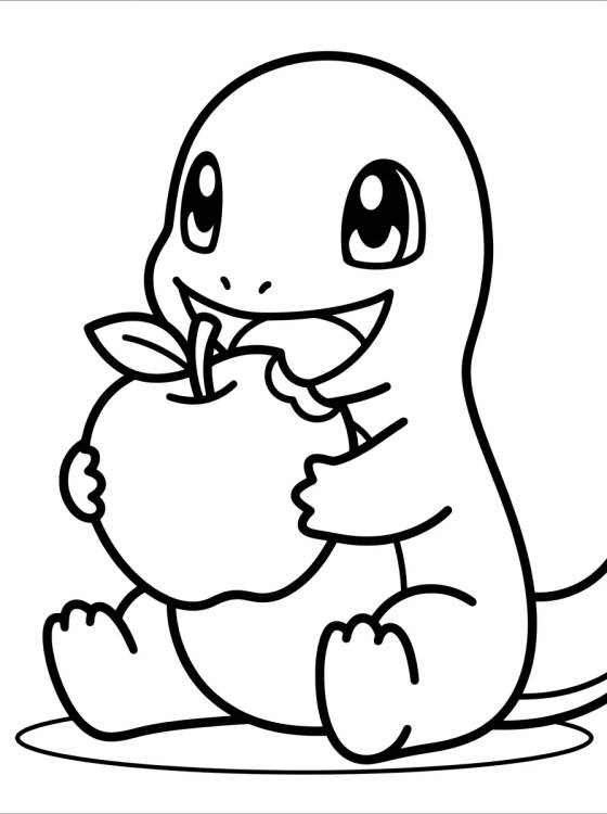 Desenho de Charmander Comendo uma Maçã para colorir e imprimir grátis