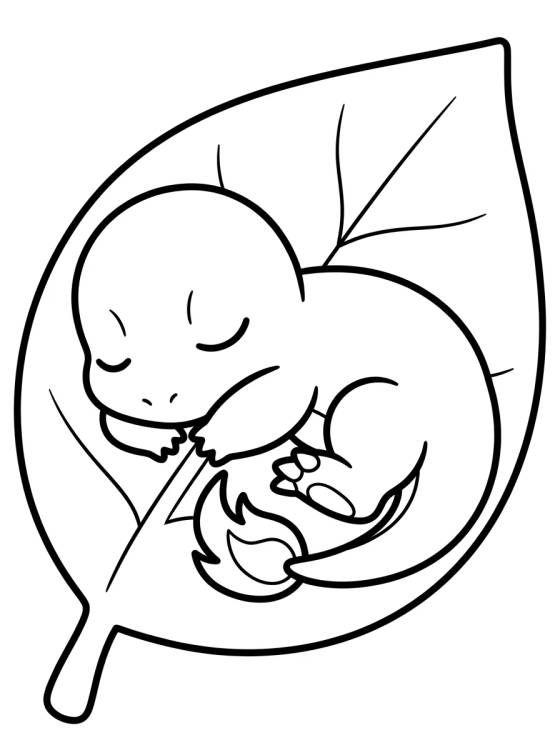 Charmander Dormindo na Folha para colorir Desenho de Charmander Dormindo na Folha para colorir e imprimir grátis