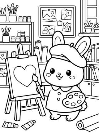 Desenho de Coelhinho Artista Pintando para colorir e imprimir grátis