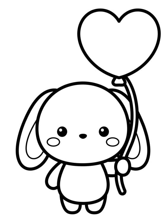 Desenho de Coelhinho Bebê com Balão de Coração para colorir e imprimir grátis
