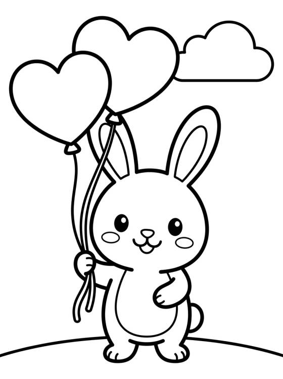 Coelhinho com Balões de Coração para colorir Desenho de Coelhinho com Balões de Coração para colorir e imprimir grátis