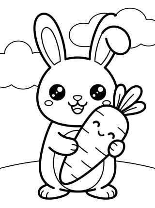 Coelhinho com Cenoura Fofa para colorir Desenho de Coelhinho com Cenoura Fofa para colorir e imprimir grátis