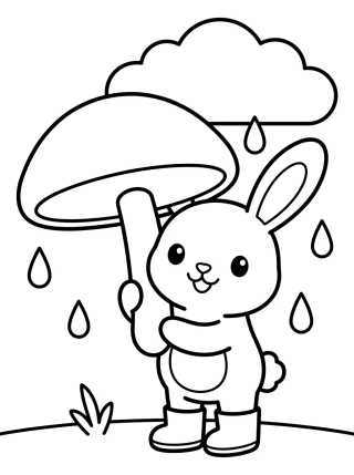 Desenho de Coelhinho com Guarda-Chuva de Cogumelo para colorir e imprimir grátis