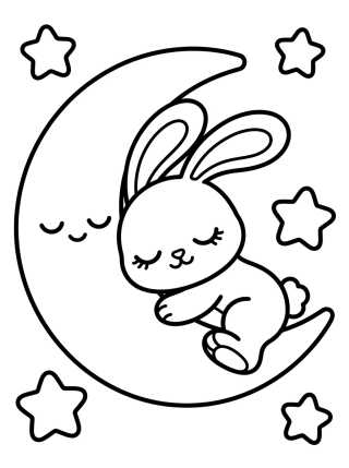 Coelhinho Dormindo na Lua para colorir Desenho de Coelhinho Dormindo na Lua para colorir e imprimir grátis
