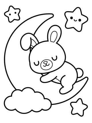 Desenho de Coelhinho Dormindo na Lua para colorir e imprimir grátis