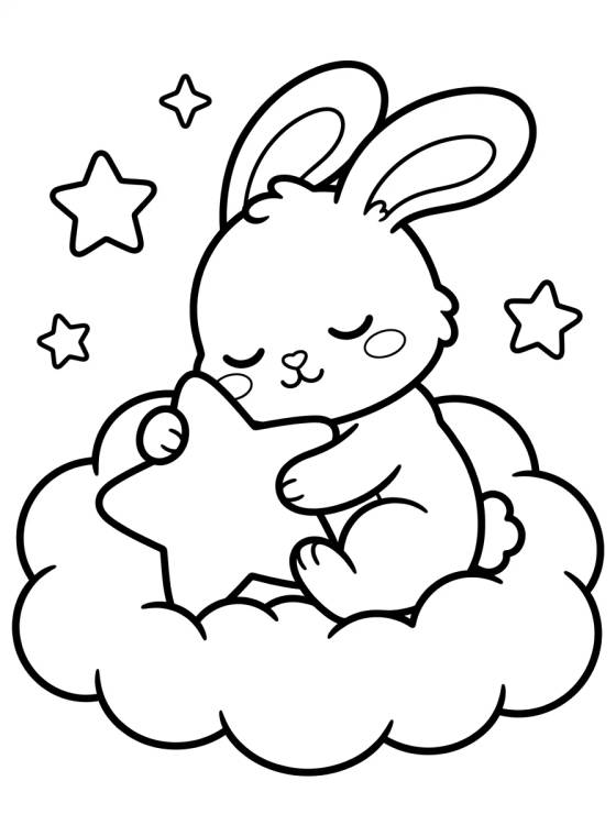 Desenho de Coelhinho Dormindo na Nuvem para colorir e imprimir grátis