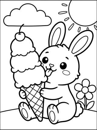 Desenho de Coelhinho Fofo Saboreando um Sorvete para colorir e imprimir grátis
