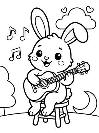 Desenho de Coelhinho Músico Tocando Violão para colorir e imprimir grátis