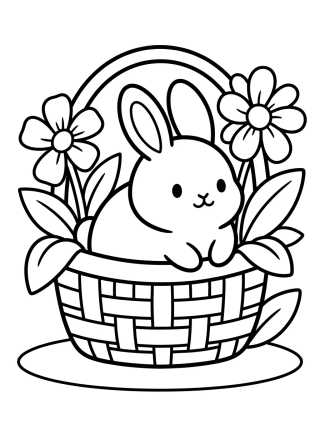 Desenho de Coelhinho na Cesta de Flores para colorir e imprimir grátis