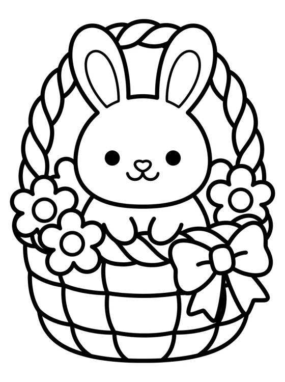 Desenho de Coelhinho na Cesta de Flores para colorir e imprimir grátis
