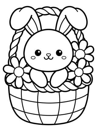 Desenho de Coelhinho na Cesta de Flores para colorir e imprimir grátis