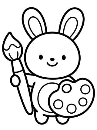 Coelhinho Pintor com Pincel para colorir Desenho de Coelhinho Pintor com Pincel para colorir e imprimir grátis