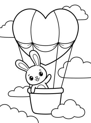 Desenho de Coelhinho Voando em um Balão para colorir e imprimir grátis