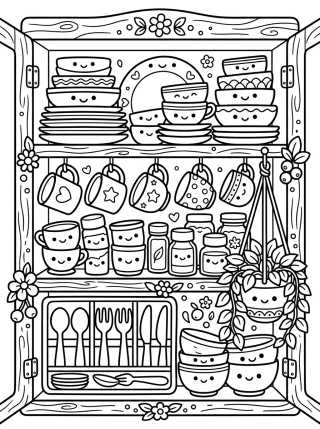 Armário de Pratos e Utensílios para colorir Desenho de Armário de Pratos e Utensílios para colorir e imprimir grátis