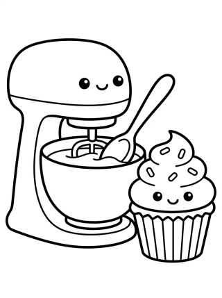 Desenho de Batedeira e Bolinho Fofinho para colorir e imprimir grátis