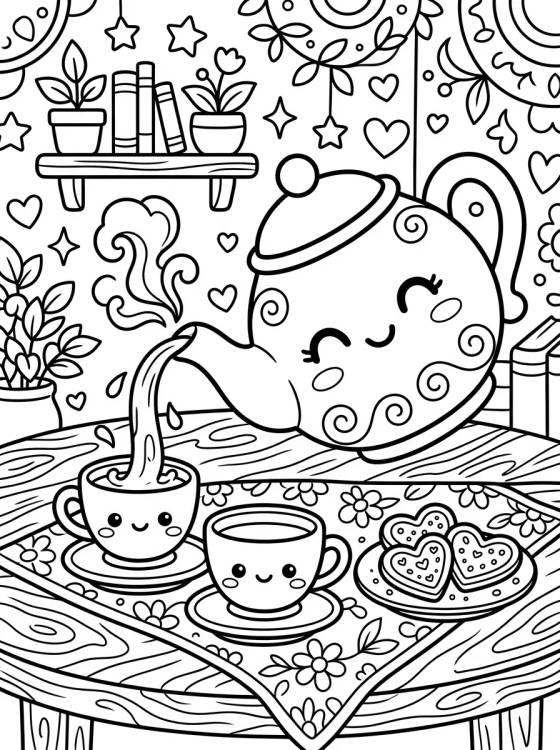 Bule de Chá Sorridente e Xícaras para colorir Desenho de Bule de Chá Sorridente e Xícaras para colorir e imprimir grátis