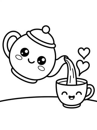 Desenho de Bule e Xícara Sorridentes para colorir e imprimir grátis