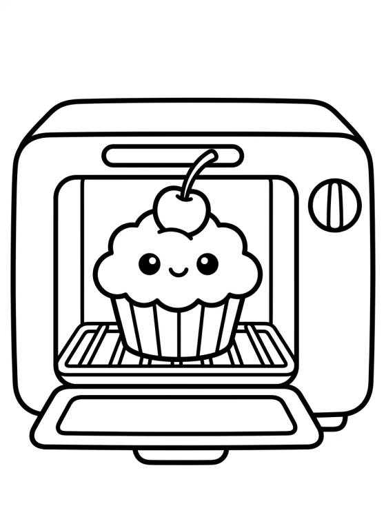 Desenho de Cupcake Charmoso no Forno para colorir e imprimir grátis