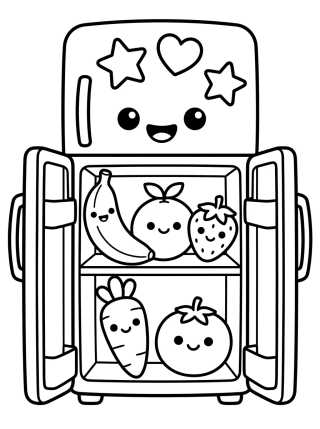 Geladeira Amiga com Imãs Kawaii para colorir Desenho de Geladeira Amiga com Imãs Kawaii para colorir e imprimir grátis