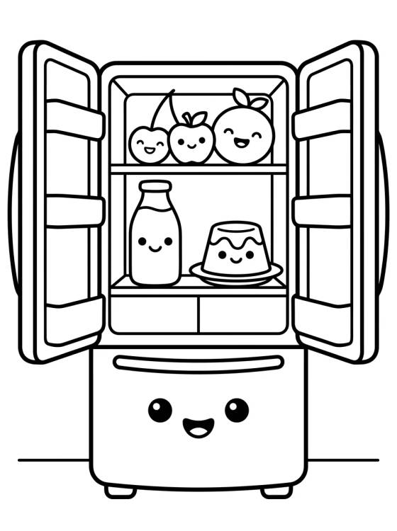 Geladeira Kawaii Recheada de Gostosuras para colorir Desenho de Geladeira Kawaii Recheada de Gostosuras para colorir e imprimir grátis