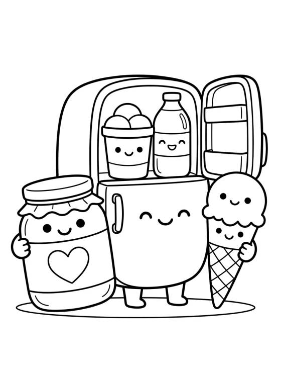 Desenho de Geladeira Mágica cheia de Doces para colorir e imprimir grátis