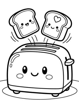 Desenho de Pãezinhos na Torradeira Fofinha para colorir e imprimir grátis
