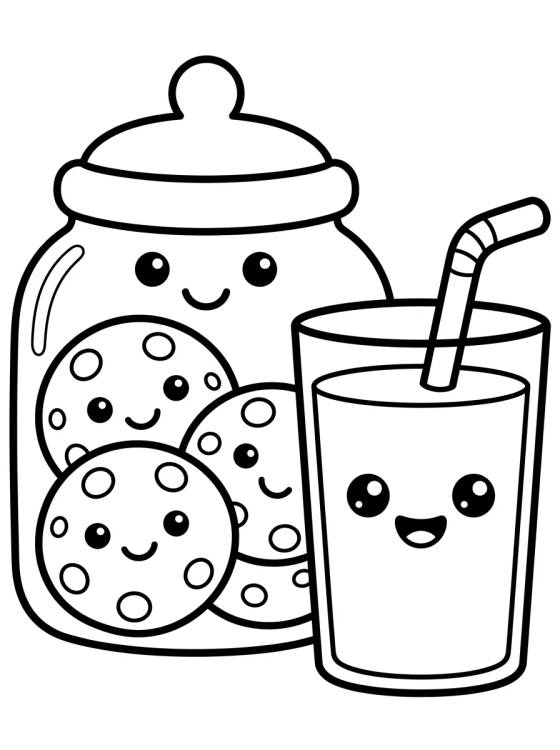 Desenho de Pote de Biscoitos e Copo de Leite para colorir e imprimir grátis