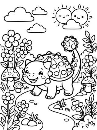 Anquilossauro Fofinho no Jardim para colorir Desenho de Anquilossauro Fofinho no Jardim para colorir e imprimir grátis