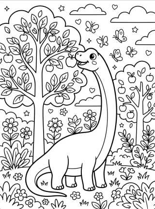 Braquiossauro Fofo Alcançando as Árvores para colorir Desenho de Braquiossauro Fofo Alcançando as Árvores para colorir e imprimir grátis