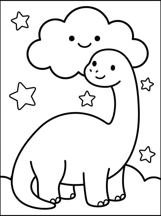 Desenho de Brontossauro nas Nuvens para colorir e imprimir grátis