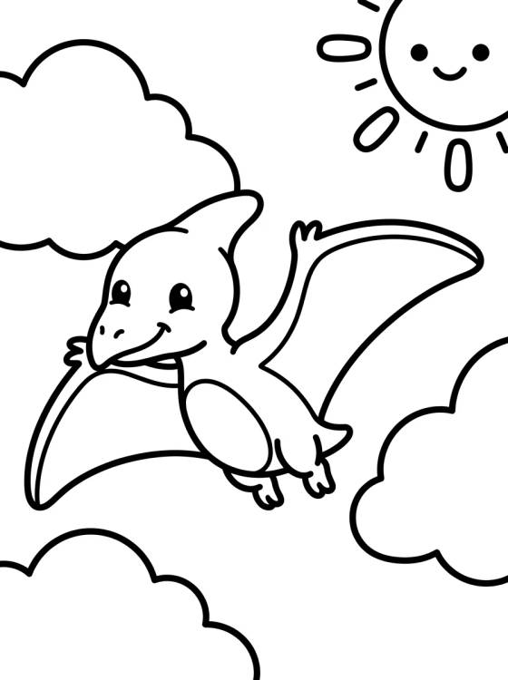 Pterodáctilo Baby Voando nas Nuvens para colorir Desenho de Pterodáctilo Baby Voando nas Nuvens para colorir e imprimir grátis