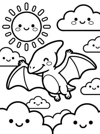 Pterodáctilo nas Nuvens para colorir Desenho de Pterodáctilo nas Nuvens para colorir e imprimir grátis