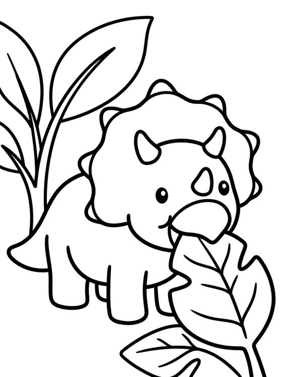 Desenho de Tricerátops Amigável Comendo Folhas para colorir e imprimir grátis