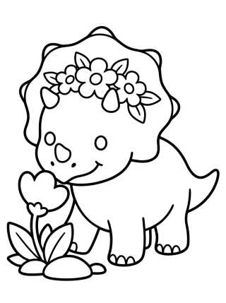 Desenho de Triceratops com Flores para colorir e imprimir grátis