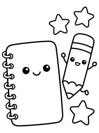 Desenho de Caderno Fofo e Lápis Dançante para colorir e imprimir grátis