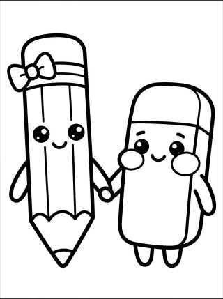 Desenho de Lápis e Borracha Amigos para colorir e imprimir grátis