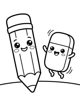 Lápis Sorridente e Borracha Fofa para colorir Desenho de Lápis Sorridente e Borracha Fofa para colorir e imprimir grátis