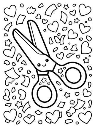 Tesoura Fofa e Papel Picado para colorir Desenho de Tesoura Fofa e Papel Picado para colorir e imprimir grátis