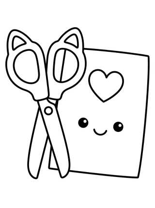 Desenho de Tesoura Fofinha e Papel para colorir e imprimir grátis
