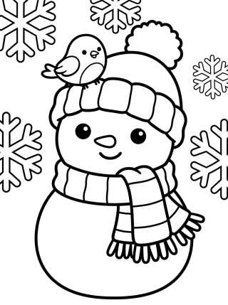 Desenho de Boneco de Neve com Cachecol no Inverno para colorir e imprimir grátis