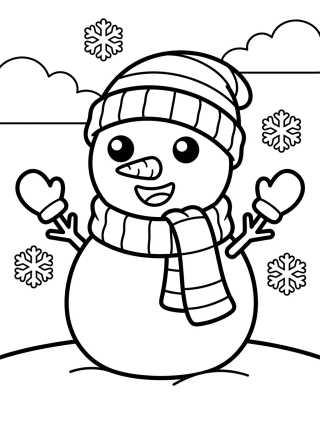 Desenho de Boneco de Neve de Cachecol no Inverno para colorir e imprimir grátis