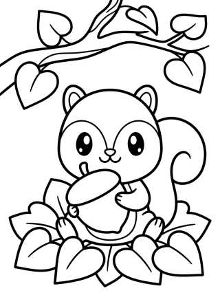 Desenho de Esquilo Kawaii com Folhas de Outono para colorir e imprimir grátis