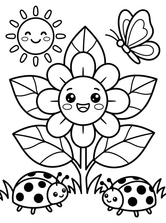 Primavera Florida e Fofa para colorir Desenho de Primavera Florida e Fofa para colorir e imprimir grátis