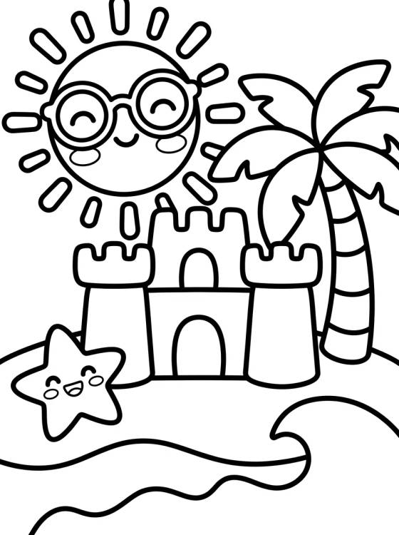 Desenho de Sol de Verão na Praia para colorir e imprimir grátis